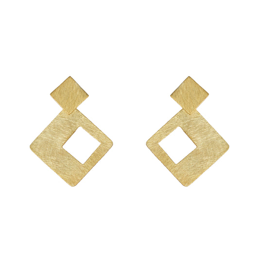 Italian Gold Plated Cute Square Dangle Earrings