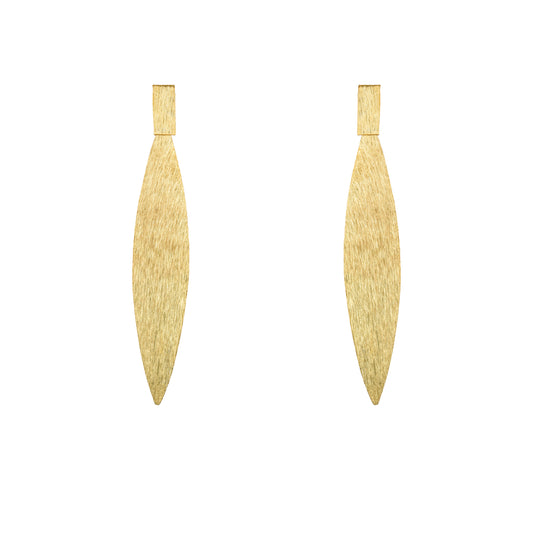 Italian Gold Plated Long Leaf Dangle Earrings