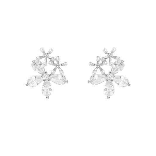 Silver zircon 'Blossoming Ensemble' earrings