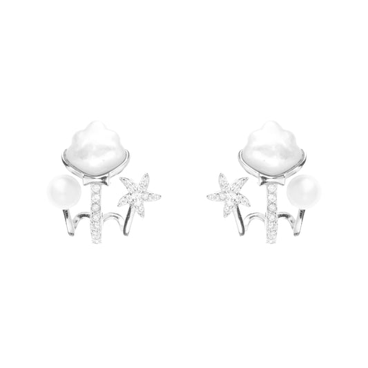 Silver zircon 'The Ocean Treasure' earrings with freshwater pearls