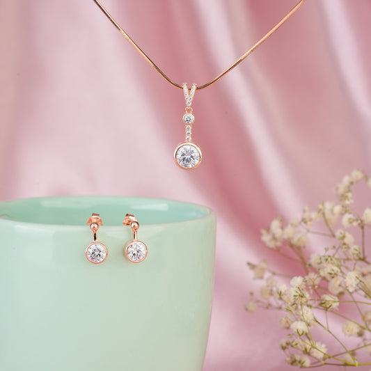 Minimalist Crystal Earring-Pendant Set