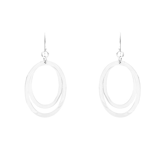 Italian Silver Hanging Double Hoops Drop Dangle Earrings