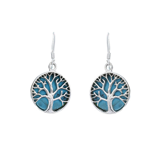 Silver Turqouise Planet Dangle Earrings