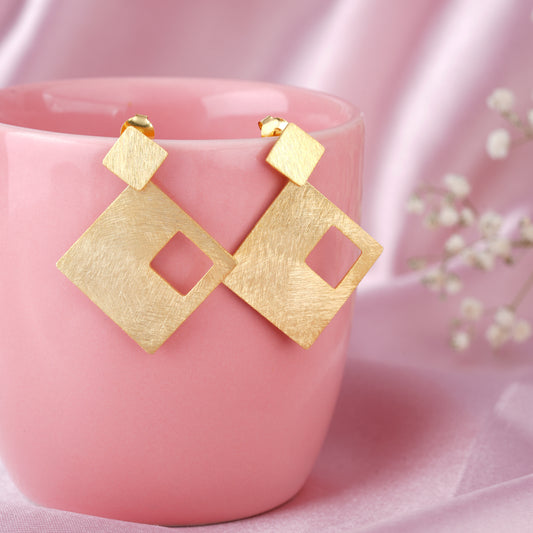 Italian Gold Plated Square Dangle Earrings