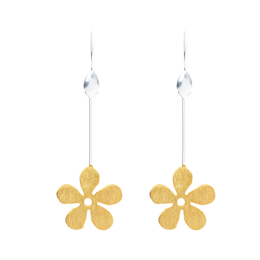 Italian Gold Plated Hanging Flower Drop Dangle Earrings