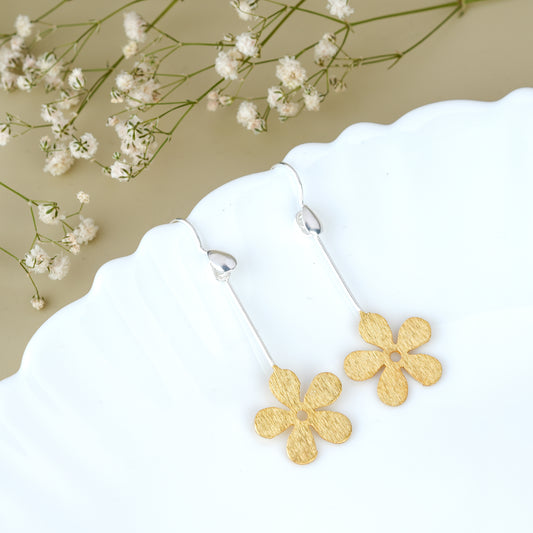 Italian Gold Plated Hanging Flower Drop Dangle Earrings