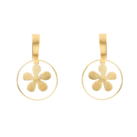 Italian Gold Plated Floral Hoop Drop Dangle Earrings