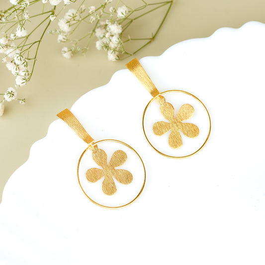 Italian Gold Plated Floral Hoop Drop Dangle Earrings