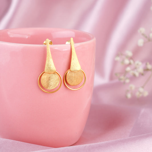 Italian Gold Plated Cone Circle Dangle Earrings