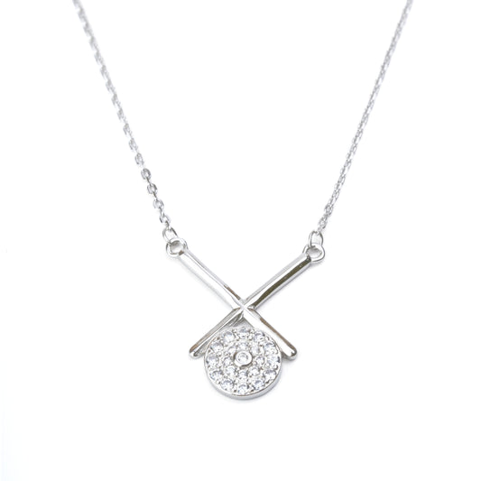 Silver X Pendant with Circular Stone Accents Necklace"