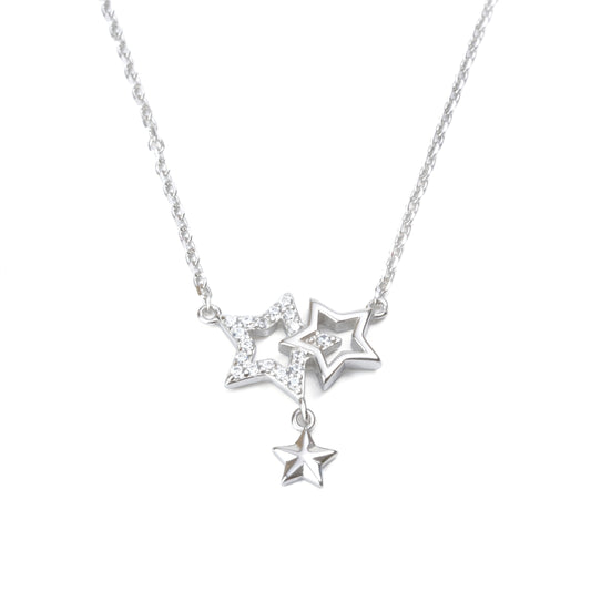 Silver Triple Star Pendant Necklace