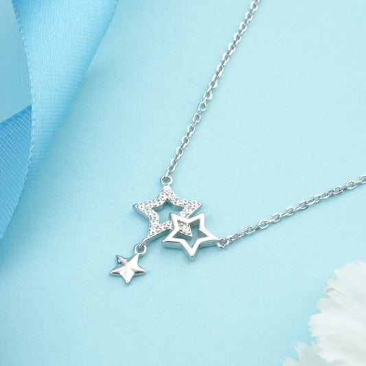 Silver Triple Star Pendant Necklace