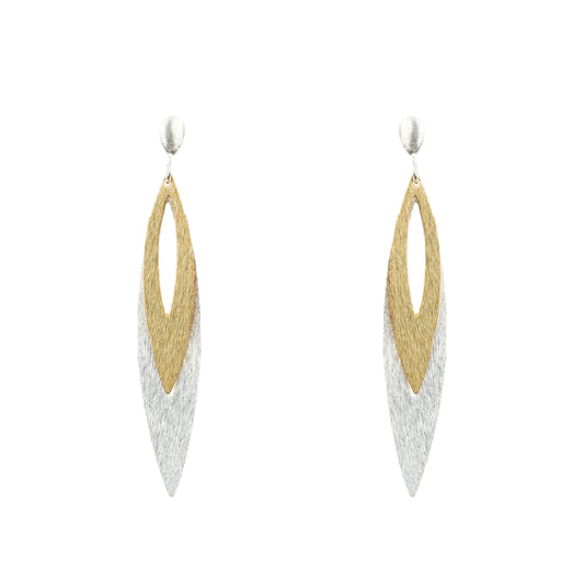 Italian Dual Tone Long Leaf Dangle Earrings