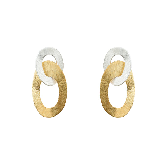 Italian Dual Tone Hanging Interconnected Oval Earrings