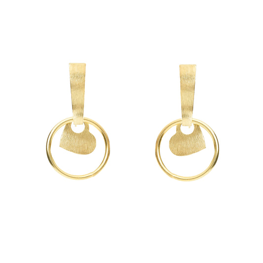 Italian Gold Plated Hanging Heart Drop Dangle Earrings