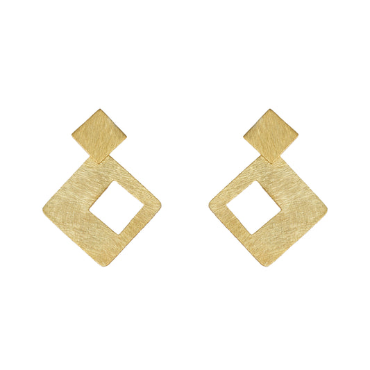 Italian Gold Plated Cute Square Dangle Earrings