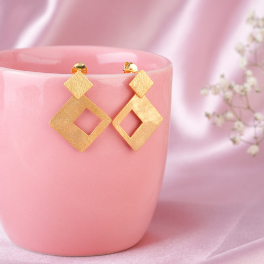 Italian Gold Plated Cute Square Dangle Earrings