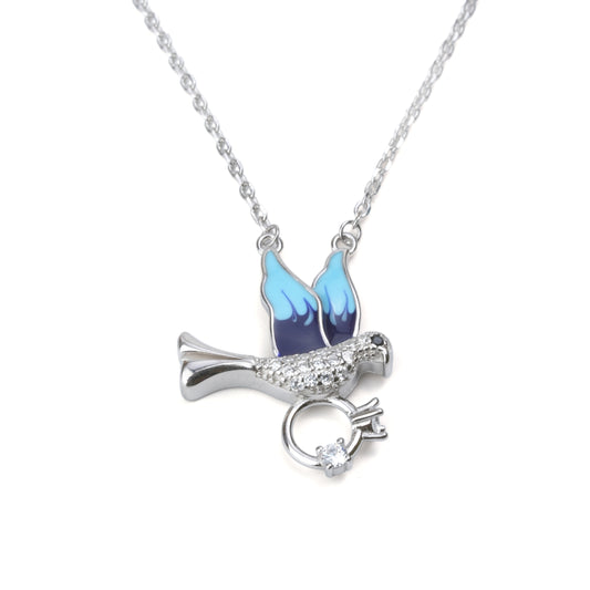 Bird Pendant Necklace with Stone Perch