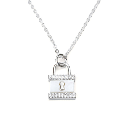 Stone-Adorned Lock Pendant Necklace