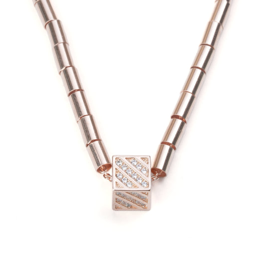 Cuboid Charm Necklace with Stone Accent