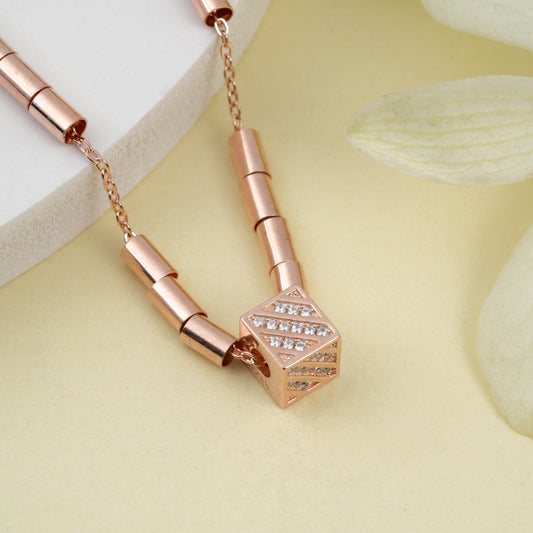 Cuboid Charm Necklace with Stone Accent