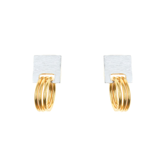 Italian Dual Tone Square Ring Charms Earrings