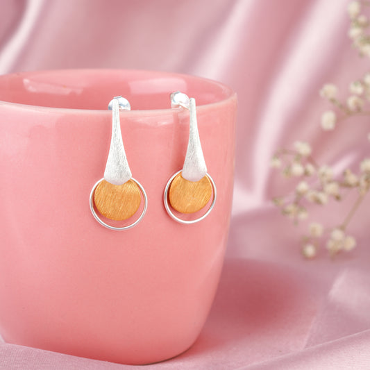 Dual Tone Cute Droplet Circle Earrings