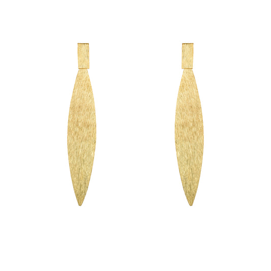 Italian Gold Plated Long Leaf Dangle Earrings