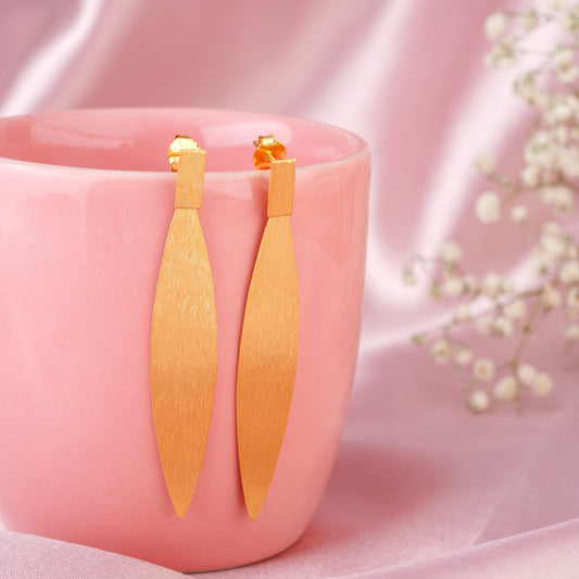 Italian Gold Plated Long Leaf Dangle Earrings