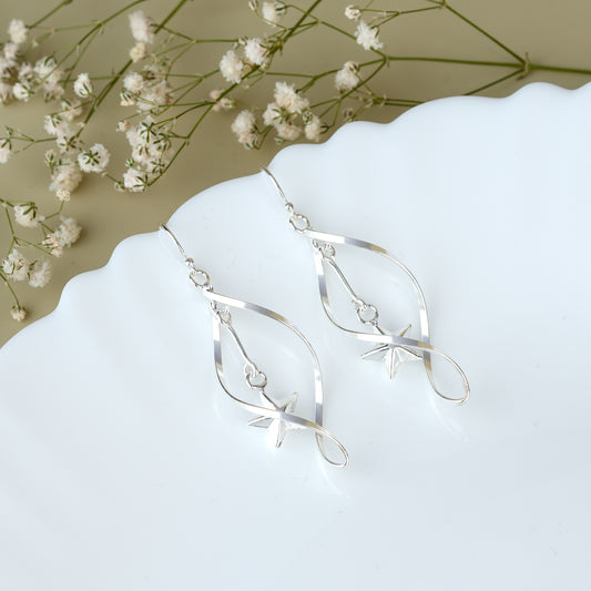 Italian Silver Long Twisted Star Party Drop Dangle Earrings