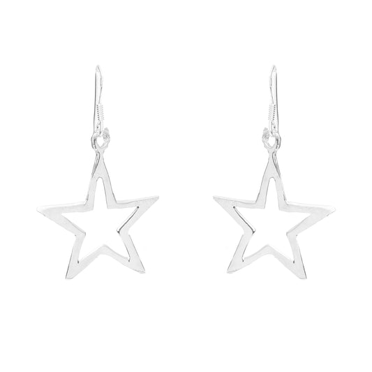 Italian Silver Star Drop Dangle Earrings