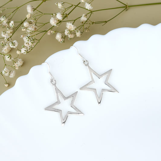 Italian Silver Star Drop Dangle Earrings