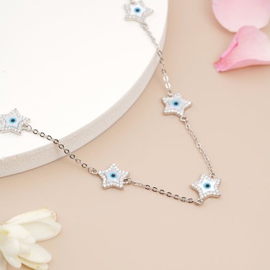 Silver Evil Eye 'Cosmic Star Shield' Necklace