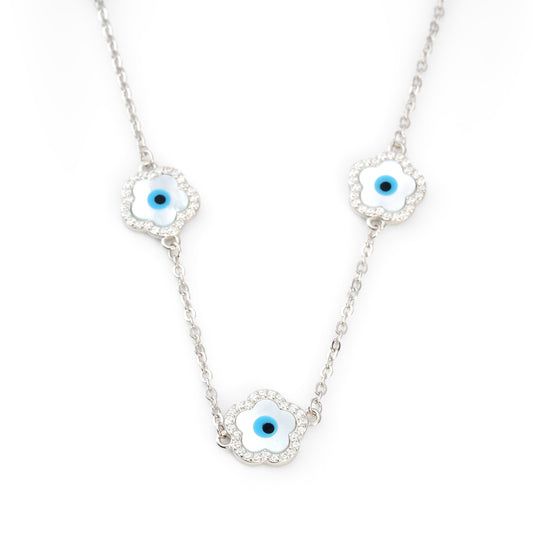 Silver Evil Eye 'Clover of Vigilance' Necklace