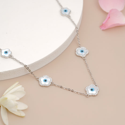 Silver Evil Eye 'Clover of Vigilance' Necklace