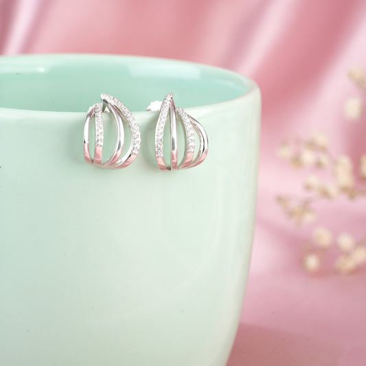 Silver zircon '4 Line Hoop Hugging' earrings