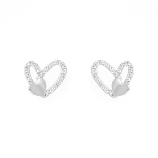 Silver zircon 'Heart to Heart' earrings