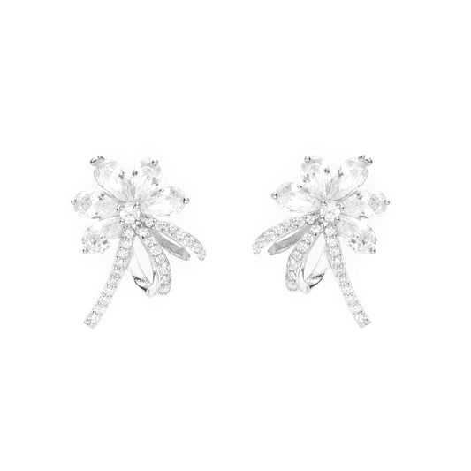 Silver zircon 'The Blooming Flower' earrings