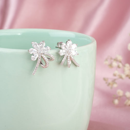 Silver zircon 'The Blooming Flower' earrings