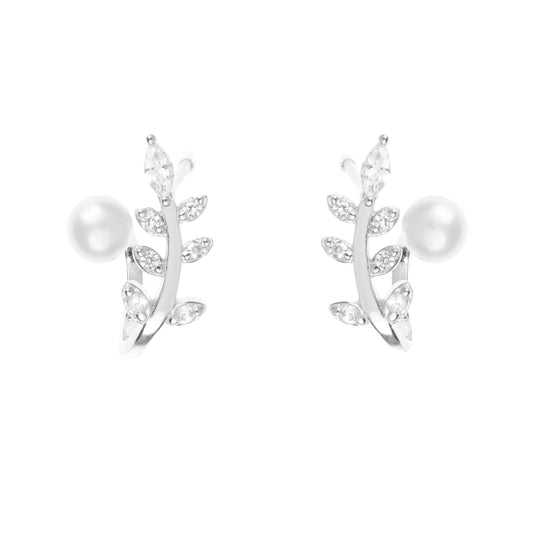 Silver zircon 'The Darling Leafy Curve' earrings