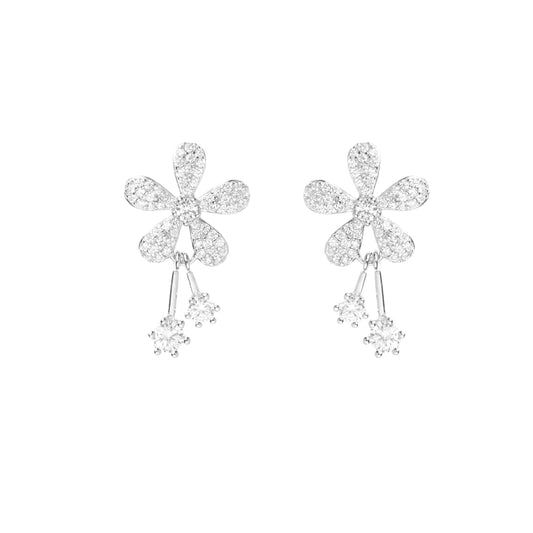 Silver zircon 'TetraBloom Charm' earrings