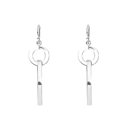 Italian Silver Circle in a Quadrangle Drop Dangle Earrings