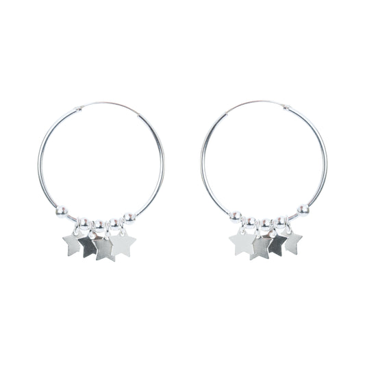 Italian Silver Hoop Star Charms Dangle Earrings