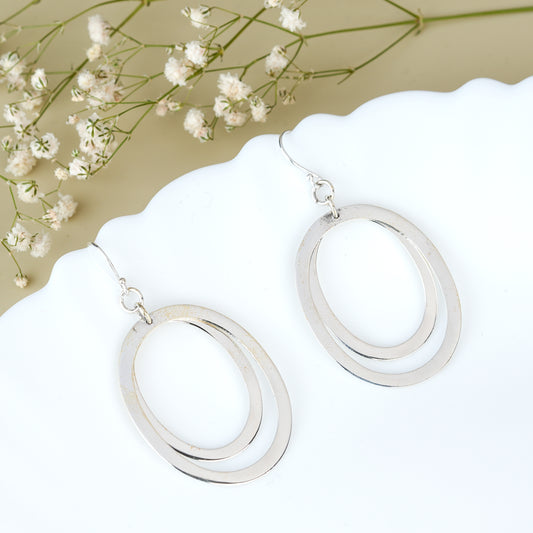 Italian Silver Hanging Double Hoops Drop Dangle Earrings