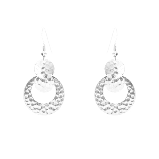 Italian Silver Cute Infinity Circle Hammered Drop Dangle Earrings