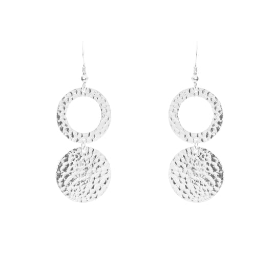 Italian Silver Interlinked Circle Hammered Drop Dangle Earrings