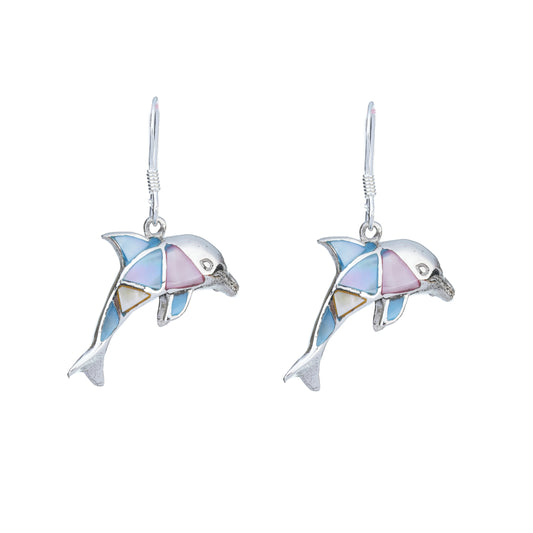 Silver Aqua Dolphnine Dangle Earrings