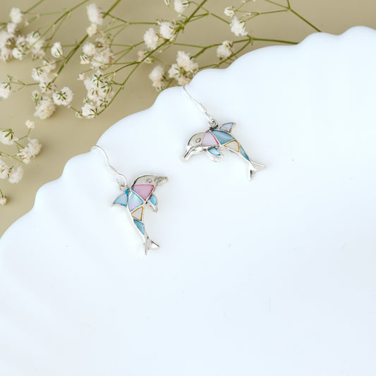 Silver Aqua Dolphnine Dangle Earrings