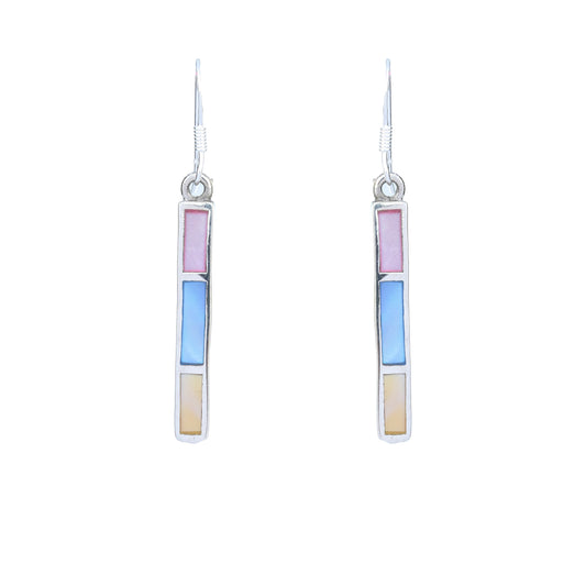 Silver Pastel Rectangular Dangle Earrings