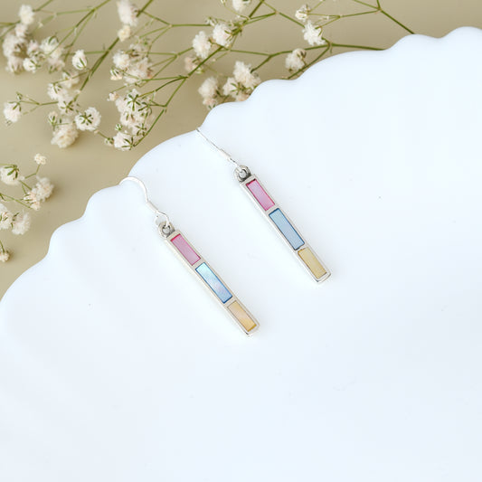 Silver Pastel Rectangular Dangle Earrings